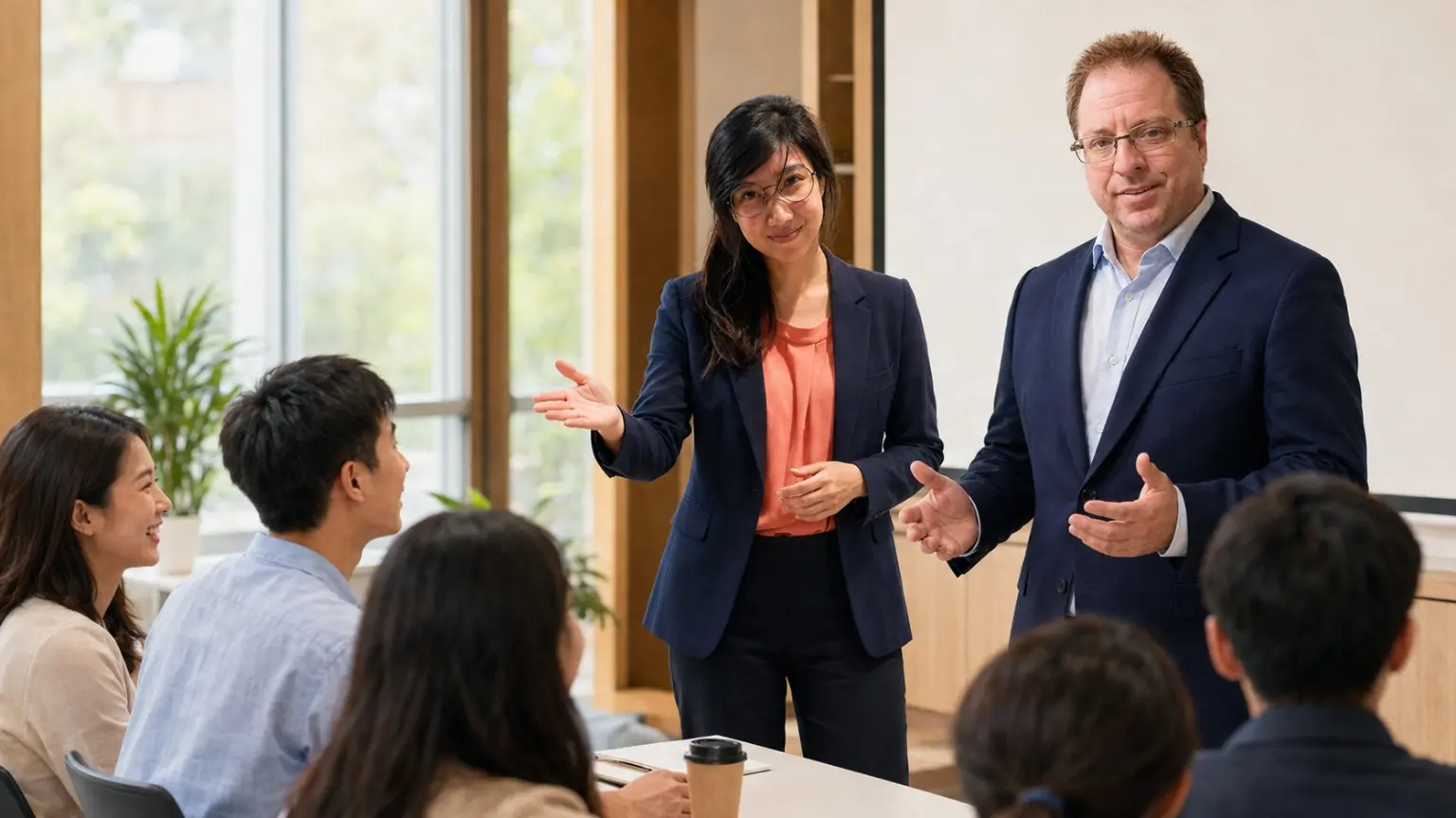 Glaire and Gregory Lopeman teaching a small English class